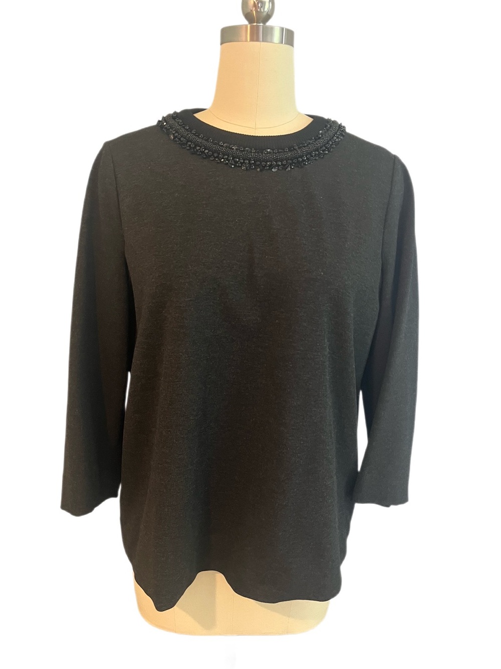 Carlisle Charcoal Beaded-Neck Women's Ponte Top